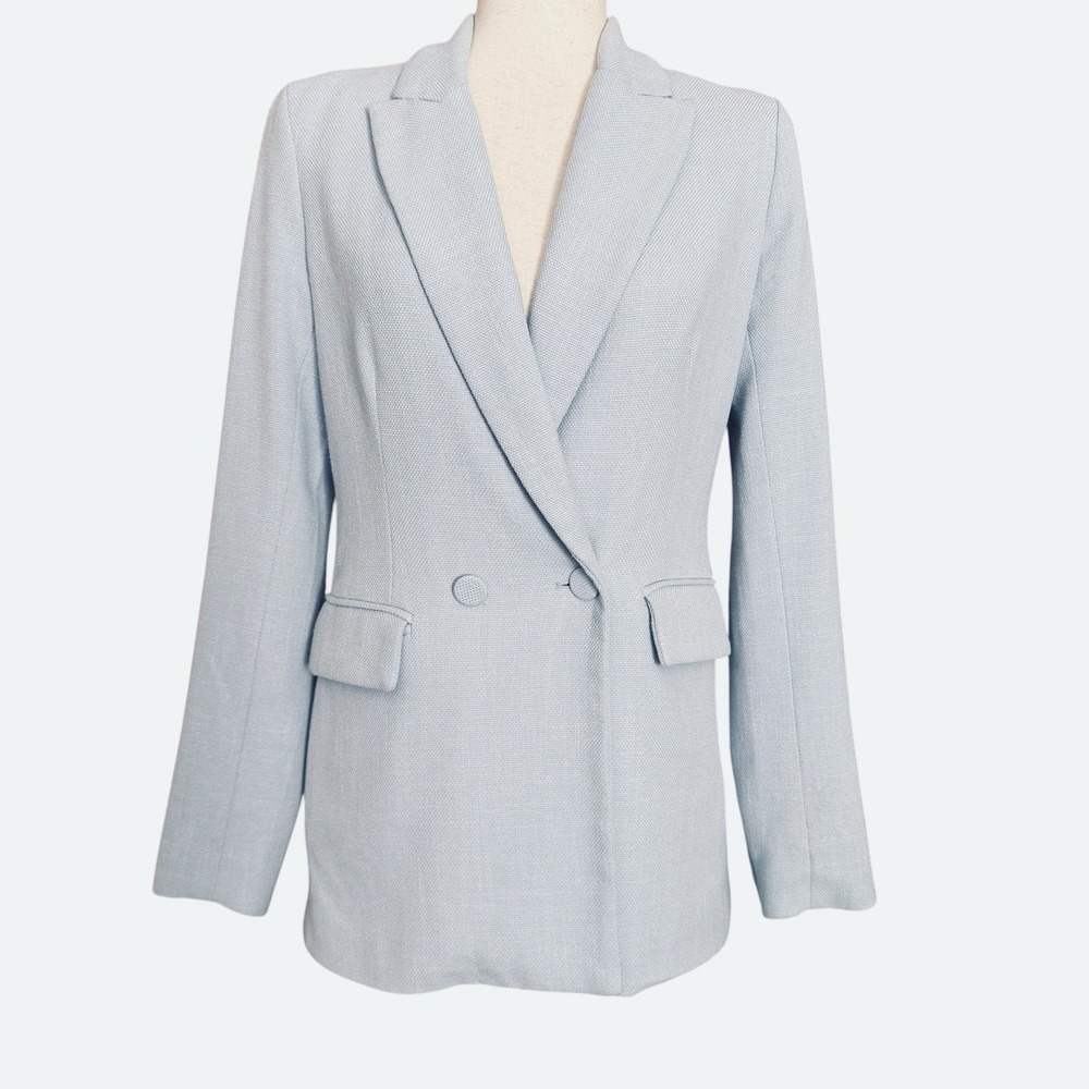 House Of Harlow Ice Blue Double Breasted Blazer Sz XS Soft Girl Old Money Luxury